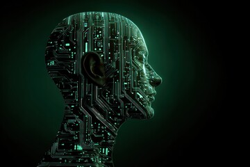 Digital Human Head Silhouette with Circuit Board Pattern