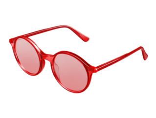 Elegant Red-Rimmed Round Sunglasses with Transparent Pink Lenses: Stylish Summer Eyewear for Sun Protection, Modern Fashion Accessory on Clear Background, Isolated Image