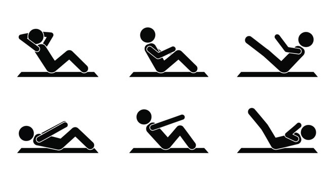 Stick figure doing situps for fitness workout