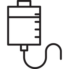 Medical Infusion Bag Icon with Tube Black Outline Graphic Symbol Isolated on Transparent Background Medical Health Care Concept