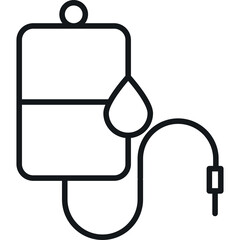 Medical Infusion Bag Icon Represents Fluid Transfusion Or Intravenous Therapy With A Droplet Symbol And Tubing Against A Transparent Background In A Simple Line Art Style