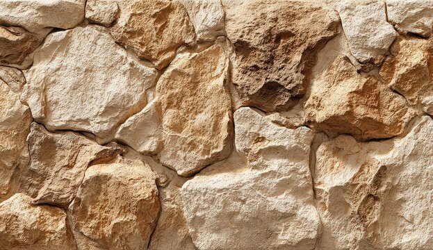 Close Up Of Rough Stone Wall Texture with Warm Tones and Shadows for Backgrounds