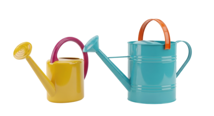Isolated two decorative watering cans, gardening tool, summer and spring garden theme
