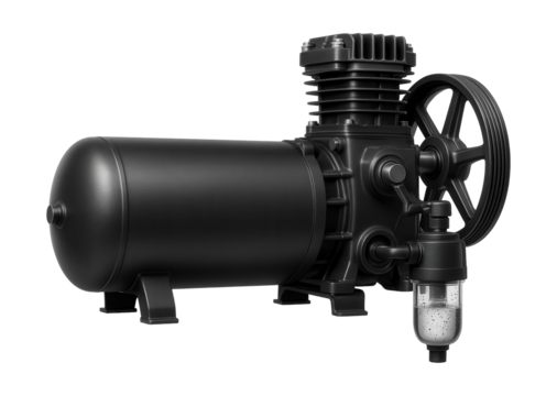 Horizontal piston compressor featuring a moisture trap for dependable use in humid