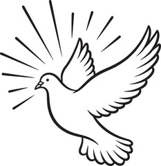 Fototapeta premium Dove of peace flying with radiating light silhouette