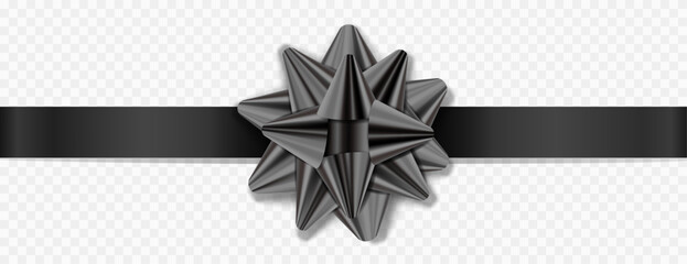 Black bow isolated on transparent background.	