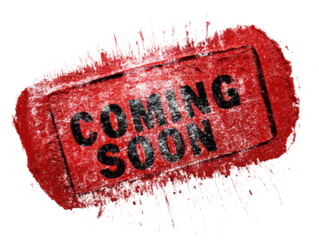 Textured Grunge Stamp:  Red Ink Coming Soon Announcement, Aged Promotional Graphic, Isolated on Transparent Canvas