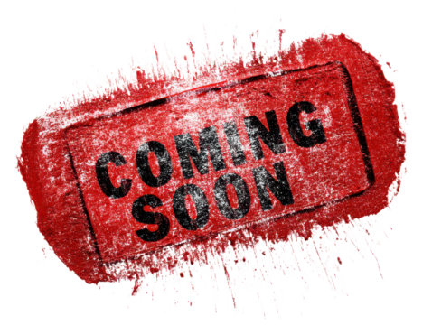 Textured Grunge Stamp:  Red Ink Coming Soon Announcement, Aged Promotional Graphic, Isolated on Transparent Canvas