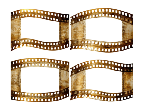 Set of Four Wavy Old Film Strips with Scratches and Vintage Effects Isolated on Transparent Backdrop Film Development Antiquated Media Design Resources for Historical Visuals
