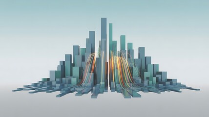 Abstract 3d visualization of a data distribution graph with glowing lines in the center