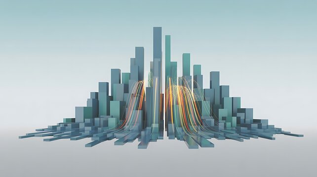 Abstract 3d visualization of a data distribution graph with glowing lines in the center