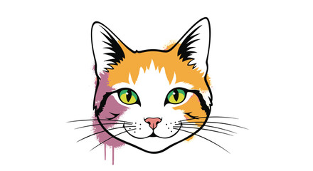 Obraz premium An artistic depiction of a cat's face with vibrant splashes of color.