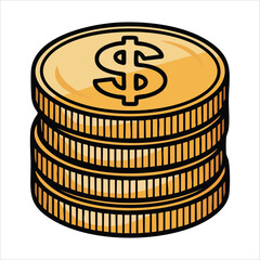 neat stack of golden coins with metallic shine vector art isolated white