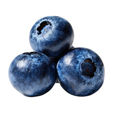 Obraz premium Png of a trio of blueberries isolated on transparent background, displaying their plumpness and dusty blue hue in closeup