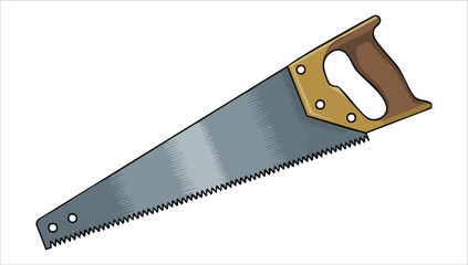 yellow handle metal hand saw vector art isolated white