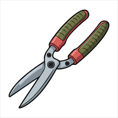 gardening scissors tool with open blades showing mechanism vector art isolated white