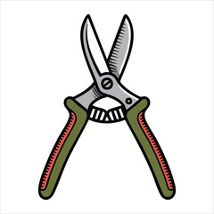 gardening scissors tool with open blades showing mechanism vector art isolated white