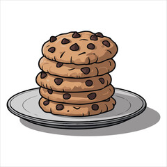 homemade cookies arranged beautifully on ceramic dish illustration vector art isolated white