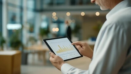 logistics director analyzing daily supply flow chart on tablet muted office hum strategic hospital planning three quarter wide angle cinematic color correction gentle backlight