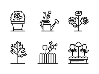 Minimalist Vector Pattern with Plant and Gardening Elements in Modern Line Art Style