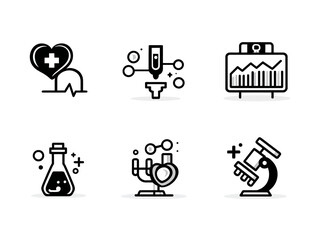 Vector Icon Set Biomedical Scientific Laboratory Equipment and Health Symbols in Minimalist Style