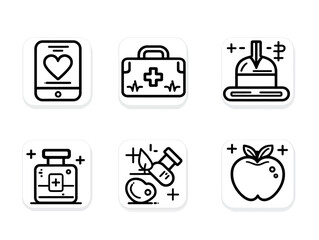 Minimalist Medical and Health Icons Vector Set with Line Art Style in Black and White