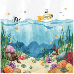 aquatic nature background, underwater fantasy art, marine ecosystem, cartoon sea background, ocean 