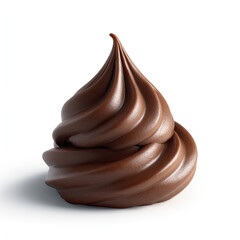 Perfectly swirled mound of glossy dark chocolate cream on clean white background with soft shadow