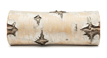 Close up of a single birch log isolated on a white background