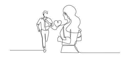 continuous line of a man running towards a woman.symbolizing love.Perfect for romantic concepts, reunions, or heartfelt moments.