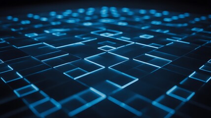 Abstract digital grid pattern with glowing blue lines on a dark background, representing technology and data flow