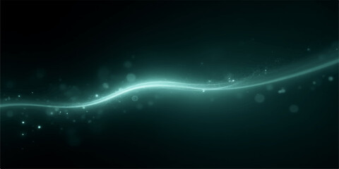 Abstract glowing turquoise wave with bubbles on dark background