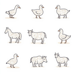 model, farm scene, animal set, vector livestock, children&rsquo;s illustration, cute farm art, farm design, 