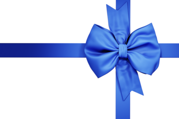 Blue bow isolated on white background. Christmas holiday, business and birthday celebration party present ribbon for gift decor.