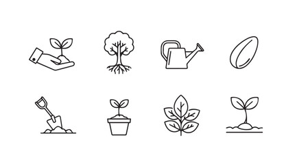 Hand drawn organic growth icons set for gardening and eco friendly concepts vector