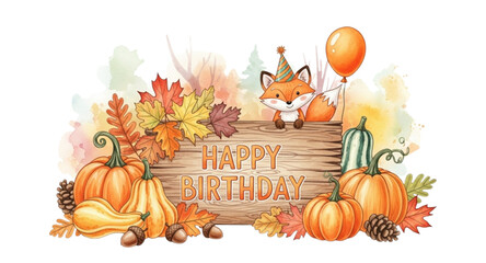 Happy birthday text autumn theme 