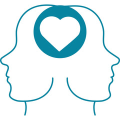 Two Teal Head Silhouettes Facing Each Other With A Teal Heart Inside A Teal Circle Within One Head On A White Background Representing Love Empathy And Connection