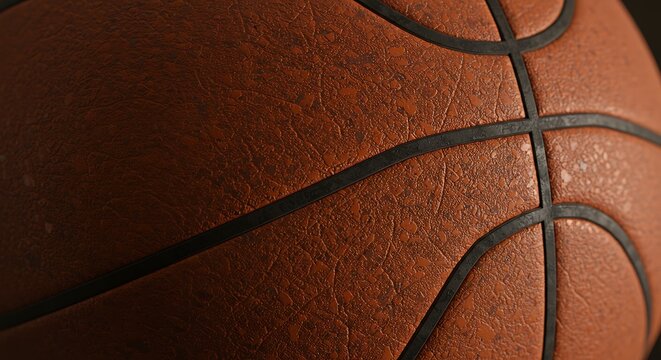 Close up of a textured basketball showing details and classic design elements - Powered by Adobe