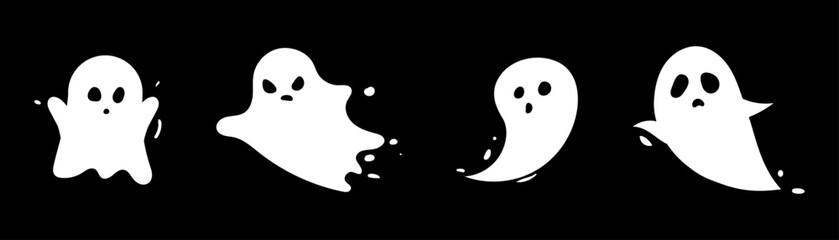 Cute cartoon ghost icons on black background