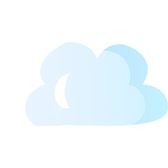 Stylized light blue cloud formation with subtle shadow detail against a transparent background offering a simple and clean graphic element for weather or conceptual design
