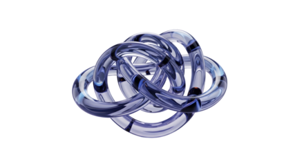 Intertwined Glass Knot Sculpture Transparent Blue Violet Against Checkered Backdrop