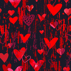 Lots of red hearts. Love background. Vector illustration. Seamless pattern. 