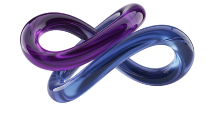 Dual Colored Glass Knot Sculpture Transparent Background - Intertwined Abstract Art