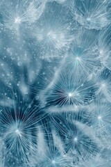 Abstract Winter Scene with Intricate White Frost Patterns against Blue Background