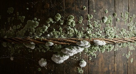 Obraz premium Close up of mold growth on wood surface for scientific or educational use