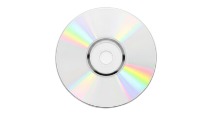 Shiny compact disc with rainbow reflection on white background