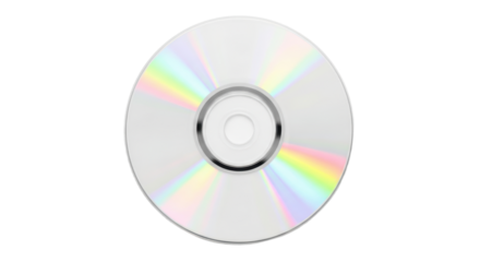 Shiny compact disc with rainbow reflection on white background