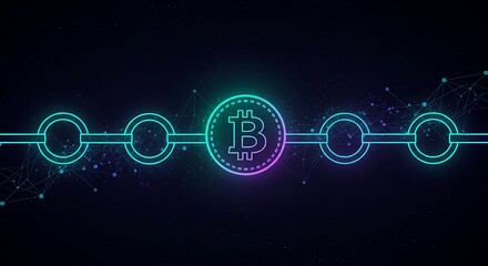 Bitcoin cryptocurrency digital blockchain neon illustration concept