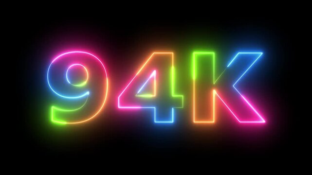 Dynamic 94K Counter Animation Glowing Neon Light Numbers on Dark Background Digital Display Motion