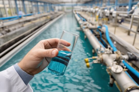 Scientist Holding Water Sample in Wastewater Facility